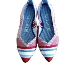 Rothys WomensThe Points Flats Limited Red White Blue Stripes Shoes W7.5